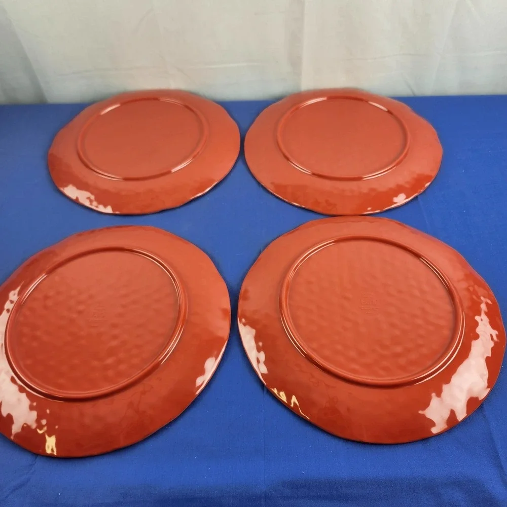 VTG Pier‎ 1 Imports Melamine Plate Set 4 Red To Yellow Swirl Dinner Plate 10.5